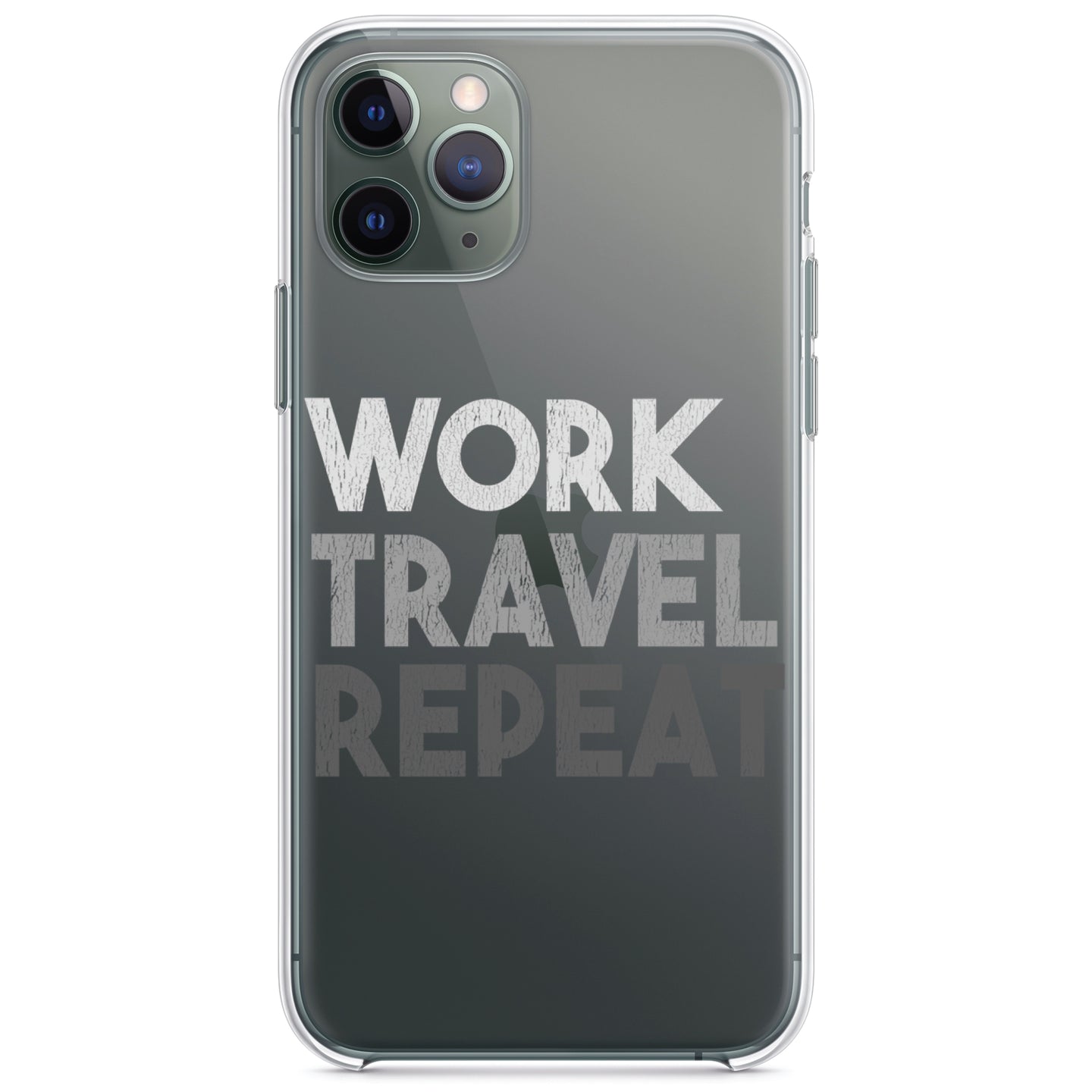 DistinctInk® Clear Shockproof Hybrid Case for Apple iPhone / Samsung Galaxy / Google Pixel - Work Travel Repeat