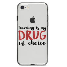 DistinctInk® Clear Shockproof Hybrid Case for Apple iPhone / Samsung Galaxy / Google Pixel - Traveling is My Drug of Choice