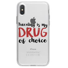 DistinctInk® Clear Shockproof Hybrid Case for Apple iPhone / Samsung Galaxy / Google Pixel - Traveling is My Drug of Choice