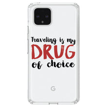 DistinctInk® Clear Shockproof Hybrid Case for Apple iPhone / Samsung Galaxy / Google Pixel - Traveling is My Drug of Choice