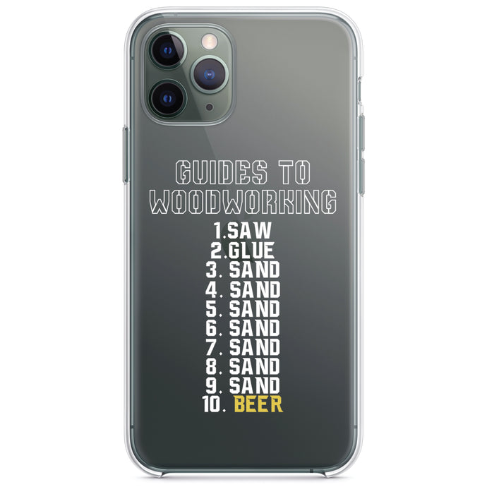 DistinctInk® Clear Shockproof Hybrid Case for Apple iPhone / Samsung Galaxy / Google Pixel - Guides to Woodworking Saw Glue Sand Beer