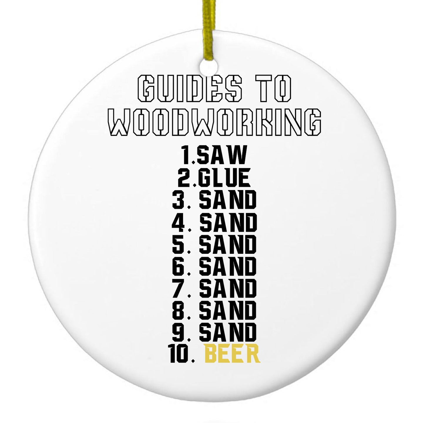 DistinctInk® Hanging Ceramic Christmas Tree Ornament with Gold String - Great Gift / Present - 2 3/4 inch Diameter - Guides to Woodworking Saw Glue Sand Beer