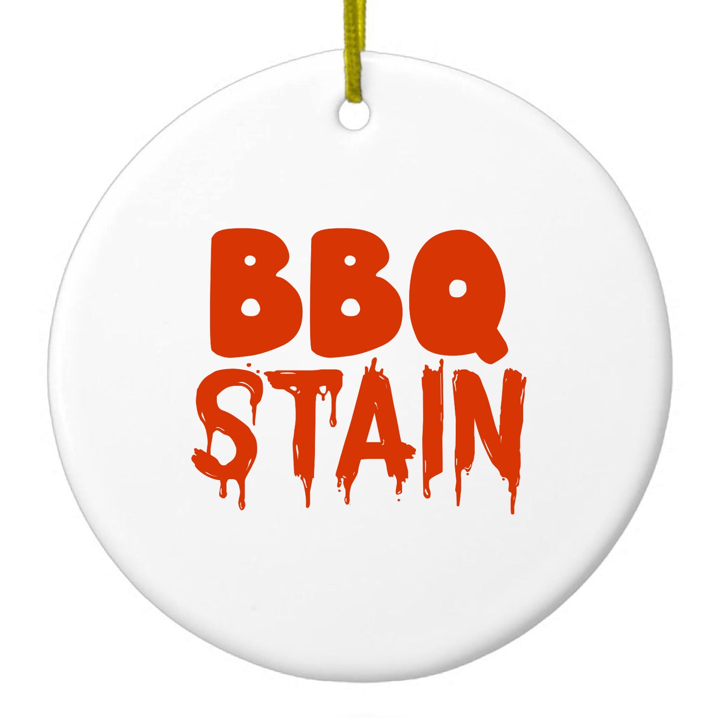 DistinctInk® Hanging Ceramic Christmas Tree Ornament with Gold String - Great Gift / Present - 2 3/4 inch Diameter - BBQ Stain Barbecue
