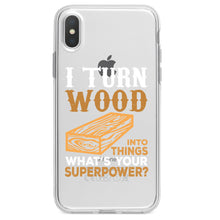 DistinctInk® Clear Shockproof Hybrid Case for Apple iPhone / Samsung Galaxy / Google Pixel - Turn Wood into Things What's Your Superpower