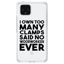 DistinctInk® Clear Shockproof Hybrid Case for Apple iPhone / Samsung Galaxy / Google Pixel - Own Too Many Clams - No Woodworker Ever