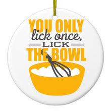 DistinctInk® Hanging Ceramic Christmas Tree Ornament with Gold String - Great Gift / Present - 2 3/4 inch Diameter - You Only Lick Once - Lick the Bowl - Baking
