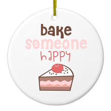 DistinctInk® Hanging Ceramic Christmas Tree Ornament with Gold String - Great Gift / Present - 2 3/4 inch Diameter - Bake Someone Happy