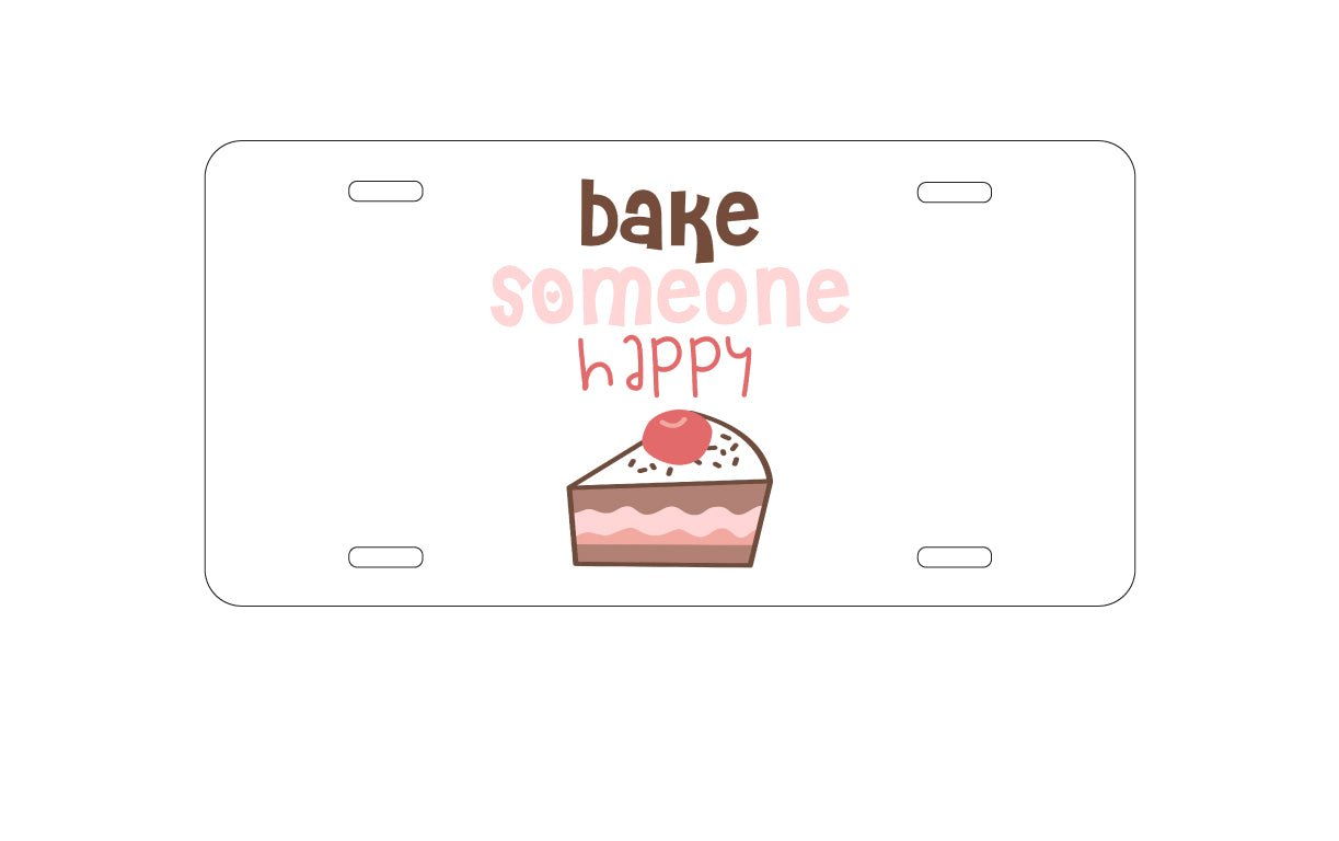 DistinctInk Custom Aluminum Decorative Vanity Front License Plate - Bake Someone Happy
