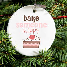 DistinctInk® Hanging Ceramic Christmas Tree Ornament with Gold String - Great Gift / Present - 2 3/4 inch Diameter - Bake Someone Happy