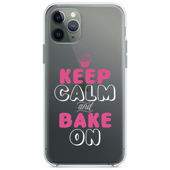 DistinctInk® Clear Shockproof Hybrid Case for Apple iPhone / Samsung Galaxy / Google Pixel - Keep Calm and Bake On
