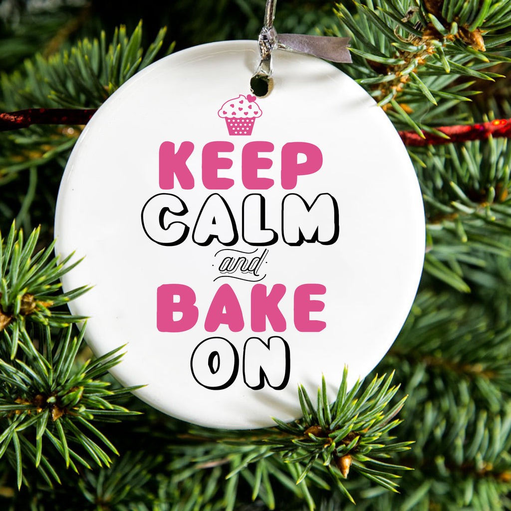 Keep Calm and Bake On Ceramic Ornament, view 2