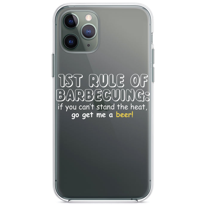DistinctInk® Clear Shockproof Hybrid Case for Apple iPhone / Samsung Galaxy / Google Pixel - 1st Rule of Barbecuing - Get Me a Beer