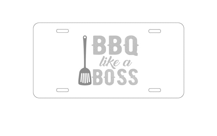DistinctInk Custom Aluminum Decorative Vanity Front License Plate - BBQ Like a Boss Barbecue