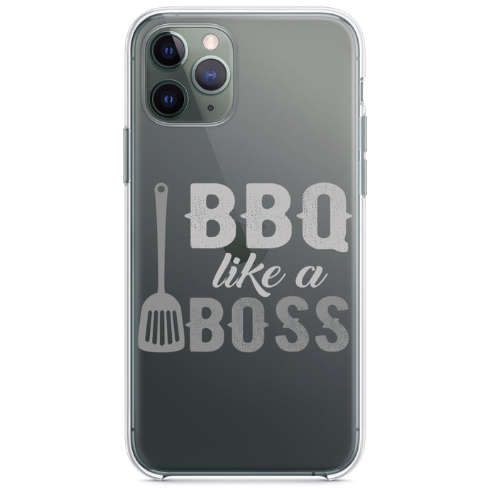DistinctInk® Clear Shockproof Hybrid Case for Apple iPhone / Samsung Galaxy / Google Pixel - BBQ Like a Boss Barbecue