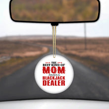 DistinctInk® Hanging Ceramic Christmas Tree Ornament with Gold String - Great Gift / Present - 2 3/4 inch Diameter - Best Mom Raises a Blackjack Dealer