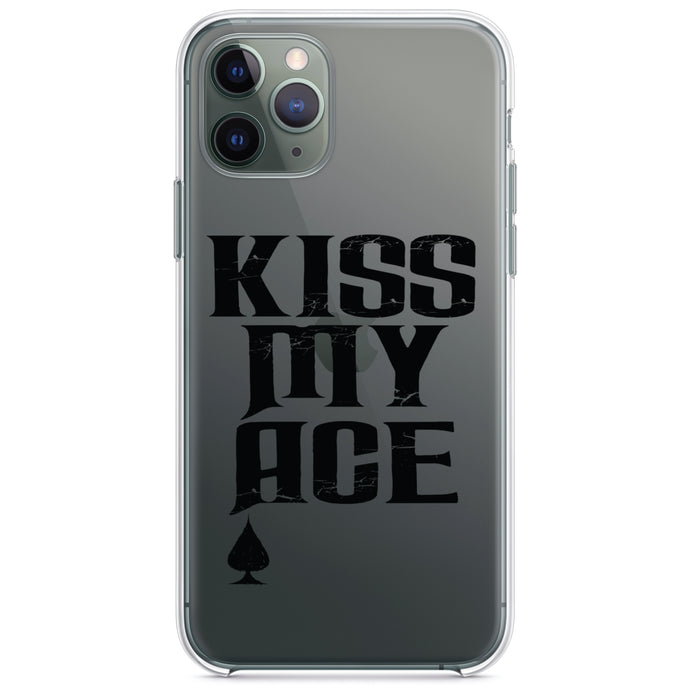 DistinctInk® Clear Shockproof Hybrid Case for Apple iPhone / Samsung Galaxy / Google Pixel - Kiss My ACE - Poker Blackjack Gambling