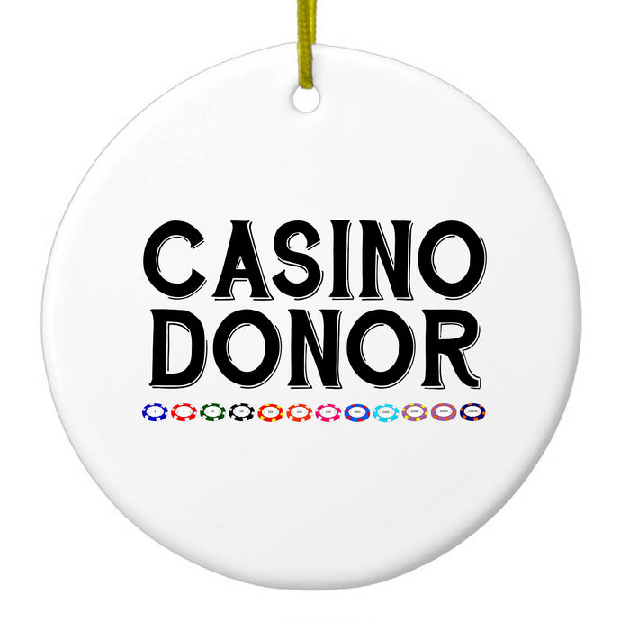 DistinctInk® Hanging Ceramic Christmas Tree Ornament with Gold String - Great Gift / Present - 2 3/4 inch Diameter - Casino Donor - Blackjack Gambling