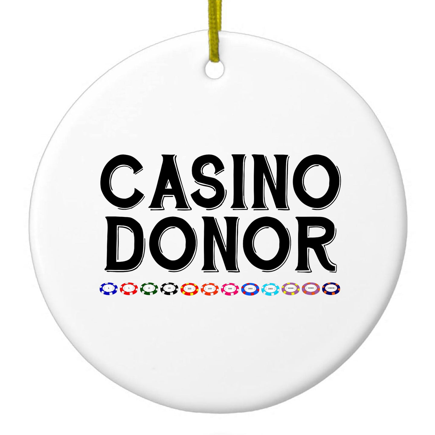 DistinctInk® Hanging Ceramic Christmas Tree Ornament with Gold String - Great Gift / Present - 2 3/4 inch Diameter - Casino Donor - Blackjack Gambling