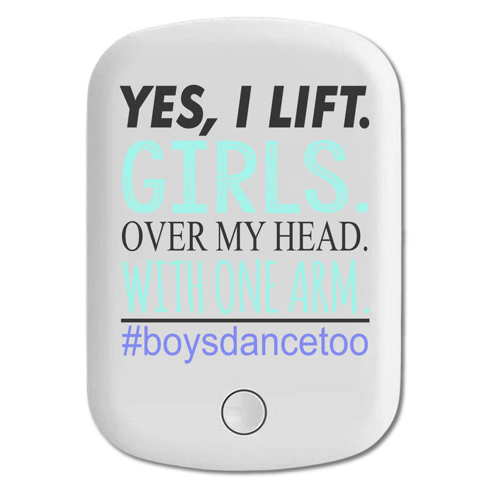 DistinctInk Magnetic Battery Pack, Wireless Portable Charger with USB-C Cable, Compatible with MagSafe iPhone 14 / 13 / 12 Series - Yes, I Lift.  Girls.  Over My Head.  Boys Dance Too