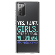 DistinctInk® Clear Shockproof Hybrid Case for Apple iPhone / Samsung Galaxy / Google Pixel - Yes, I Lift.  Girls.  Over My Head.  Boys Dance Too