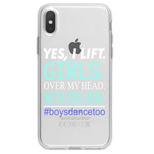 DistinctInk® Clear Shockproof Hybrid Case for Apple iPhone / Samsung Galaxy / Google Pixel - Yes, I Lift.  Girls.  Over My Head.  Boys Dance Too