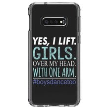 DistinctInk® Clear Shockproof Hybrid Case for Apple iPhone / Samsung Galaxy / Google Pixel - Yes, I Lift.  Girls.  Over My Head.  Boys Dance Too
