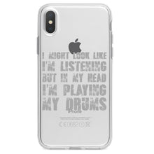 DistinctInk® Clear Shockproof Hybrid Case for Apple iPhone / Samsung Galaxy / Google Pixel - In My Head, I'm Playing Drums