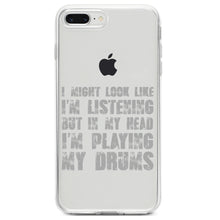 DistinctInk® Clear Shockproof Hybrid Case for Apple iPhone / Samsung Galaxy / Google Pixel - In My Head, I'm Playing Drums