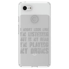 DistinctInk® Clear Shockproof Hybrid Case for Apple iPhone / Samsung Galaxy / Google Pixel - In My Head, I'm Playing Drums