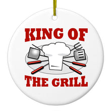 DistinctInk® Hanging Ceramic Christmas Tree Ornament with Gold String - Great Gift / Present - 2 3/4 inch Diameter - King of the Grill BBQ Barbecue