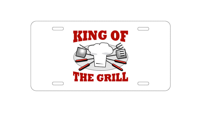 DistinctInk Custom Aluminum Decorative Vanity Front License Plate - King of the Grill BBQ Barbecue