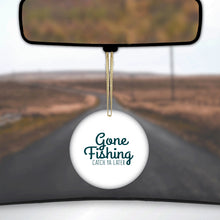DistinctInk® Hanging Ceramic Christmas Tree Ornament with Gold String - Great Gift / Present - 2 3/4 inch Diameter - Gone Fishing Catch Ya Later