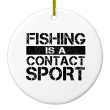 DistinctInk® Hanging Ceramic Christmas Tree Ornament with Gold String - Great Gift / Present - 2 3/4 inch Diameter - Fishing is a Contact Sport