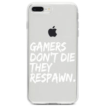 DistinctInk® Clear Shockproof Hybrid Case for Apple iPhone / Samsung Galaxy / Google Pixel - Gamers Don't Die They Respawn.
