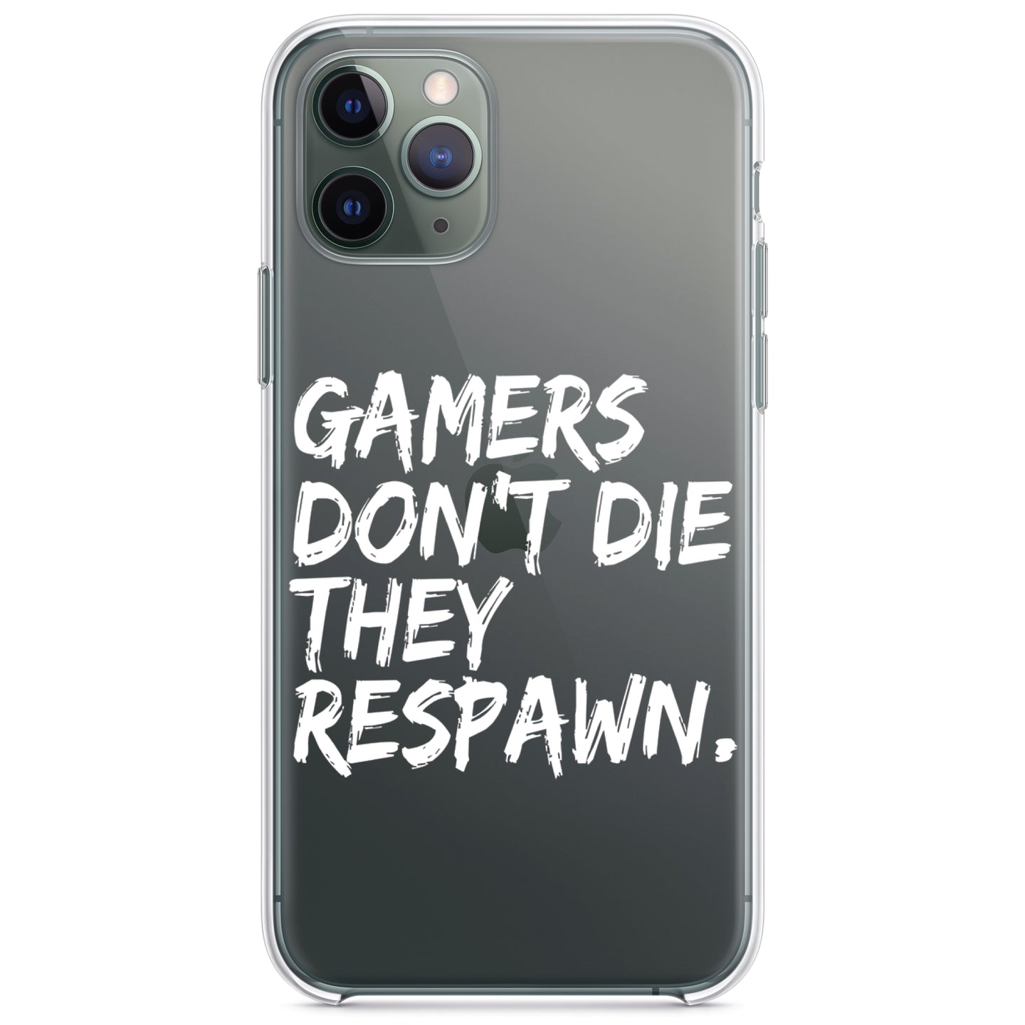 DistinctInk® Clear Shockproof Hybrid Case for Apple iPhone / Samsung Galaxy / Google Pixel - Gamers Don't Die They Respawn.