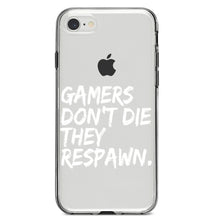 DistinctInk® Clear Shockproof Hybrid Case for Apple iPhone / Samsung Galaxy / Google Pixel - Gamers Don't Die They Respawn.