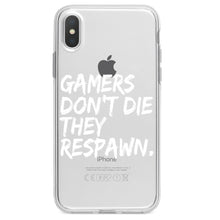DistinctInk® Clear Shockproof Hybrid Case for Apple iPhone / Samsung Galaxy / Google Pixel - Gamers Don't Die They Respawn.