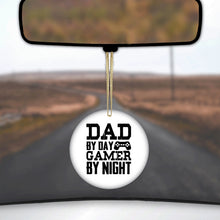 DistinctInk® Hanging Ceramic Christmas Tree Ornament with Gold String - Great Gift / Present - 2 3/4 inch Diameter - Dad By Day Gamer By Night