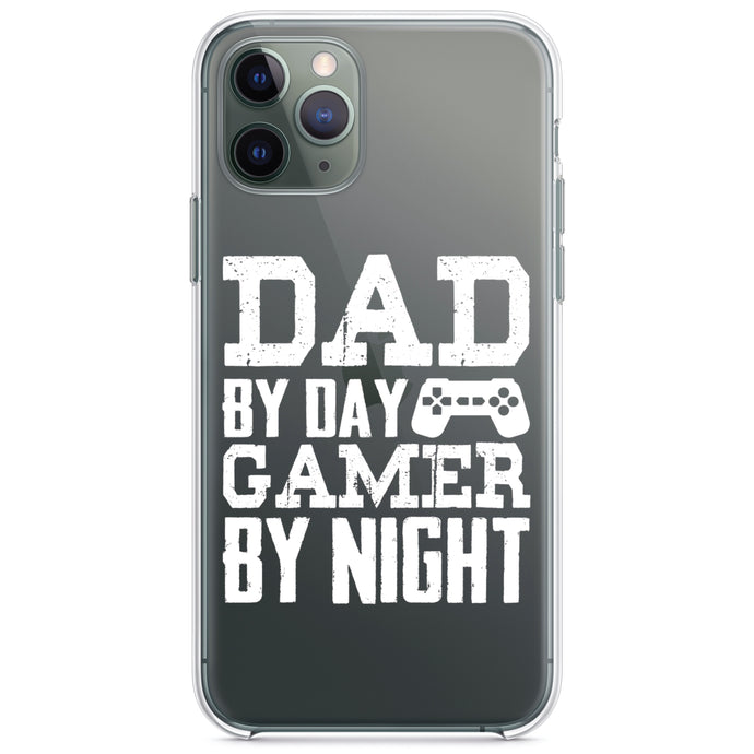 DistinctInk® Clear Shockproof Hybrid Case for Apple iPhone / Samsung Galaxy / Google Pixel - Dad By Day Gamer By Night