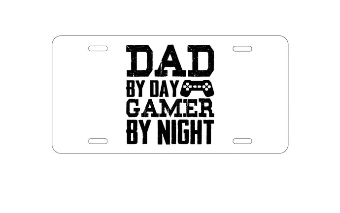 DistinctInk Custom Aluminum Decorative Vanity Front License Plate - Dad By Day Gamer By Night