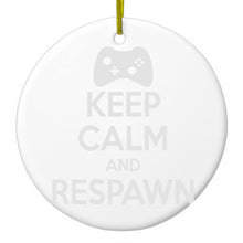 DistinctInk® Hanging Ceramic Christmas Tree Ornament with Gold String - Great Gift / Present - 2 3/4 inch Diameter - Keep Calm and Respawn Gamer Video Games