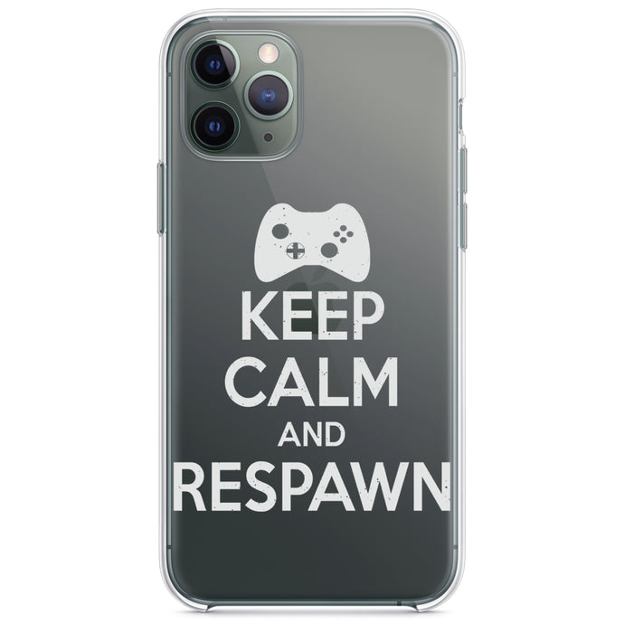 DistinctInk® Clear Shockproof Hybrid Case for Apple iPhone / Samsung Galaxy / Google Pixel - Keep Calm and Respawn Gamer Video Games