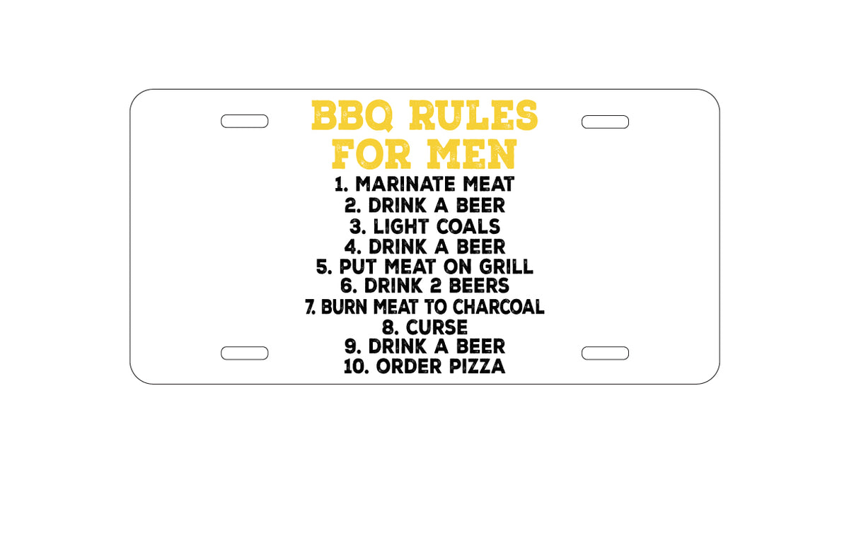 Custom Aluminum Decorative Vanity Front License Plate - BBQ Rules for Men