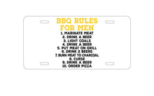 DistinctInk Custom Aluminum Decorative Vanity Front License Plate - BBQ Rules for Men