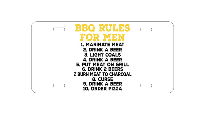DistinctInk Custom Aluminum Decorative Vanity Front License Plate - BBQ Rules for Men