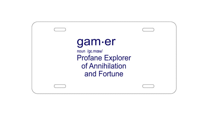 DistinctInk Custom Aluminum Decorative Vanity Front License Plate - Gamer Dictionary Definition Profane Explorer