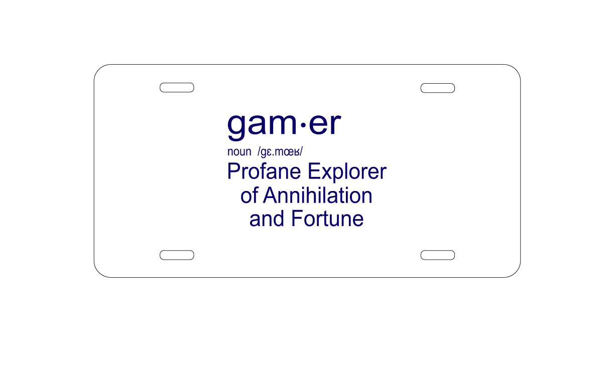 DistinctInk Custom Aluminum Decorative Vanity Front License Plate - Gamer Dictionary Definition Profane Explorer