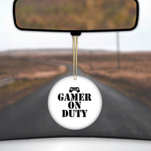 DistinctInk® Hanging Ceramic Christmas Tree Ornament with Gold String - Great Gift / Present - 2 3/4 inch Diameter - Gamer on Duty Video Games