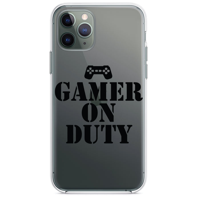 DistinctInk® Clear Shockproof Hybrid Case for Apple iPhone / Samsung Galaxy / Google Pixel - Gamer on Duty Video Games