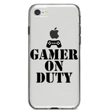 DistinctInk® Clear Shockproof Hybrid Case for Apple iPhone / Samsung Galaxy / Google Pixel - Gamer on Duty Video Games